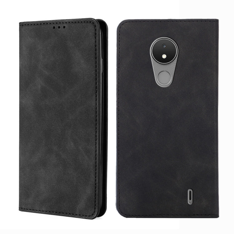 Magnetic horizontal flip leather phone case, black; back with dual-camera cutout
