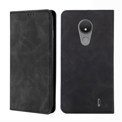 Magnetic horizontal flip leather phone case, black; back with dual-camera cutout