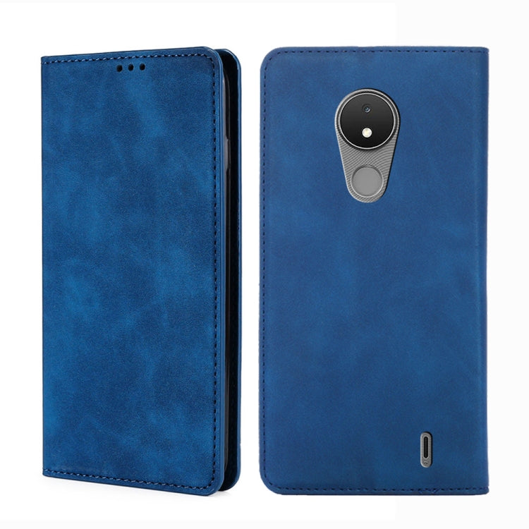 Magnetic horizontal flip leather phone case, blue; back with dual-camera cutout and side port