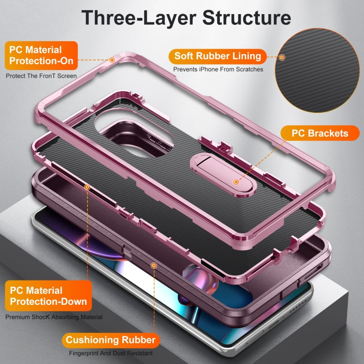 Rugged purple phone case with three-layer protection and soft rubber lining
