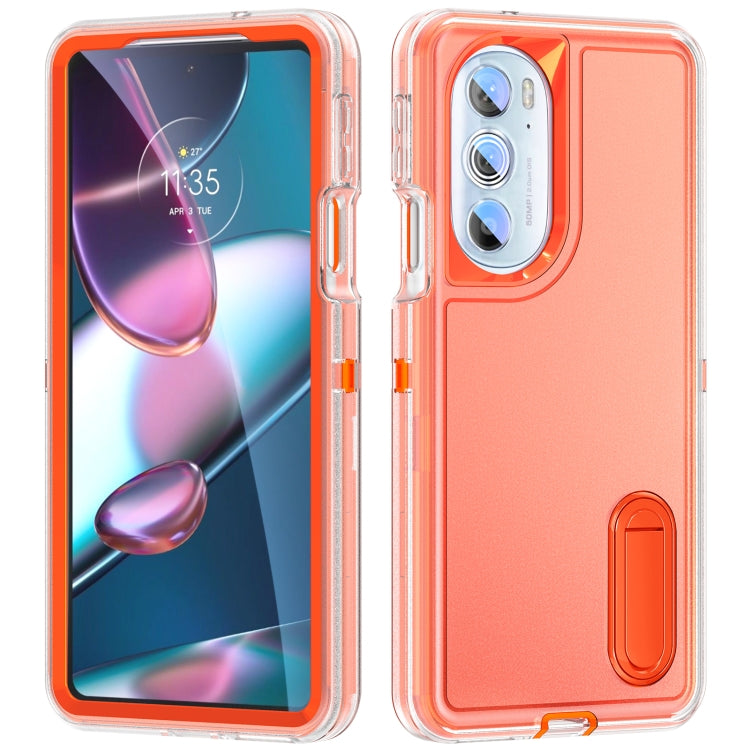 Rugged phone case, transparent orange with clear sides and camera cutout