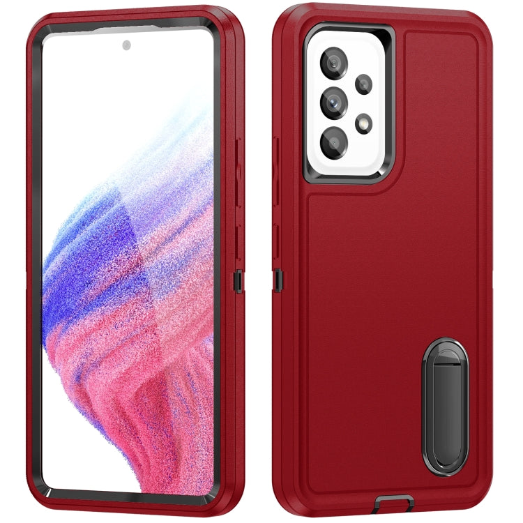 Rugged phone case with grip holder, red, with camera cutout and side port