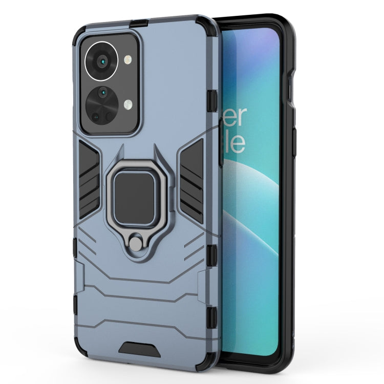 Magnetic ring rugged phone case with navy blue PC+TPU shell, kickstand, camera cutouts