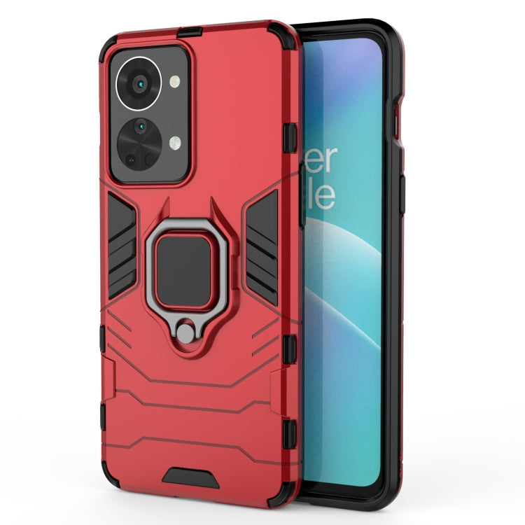 Magnetic ring rugged red phone case with PC+TPU bumper, camera cutouts and kickstand