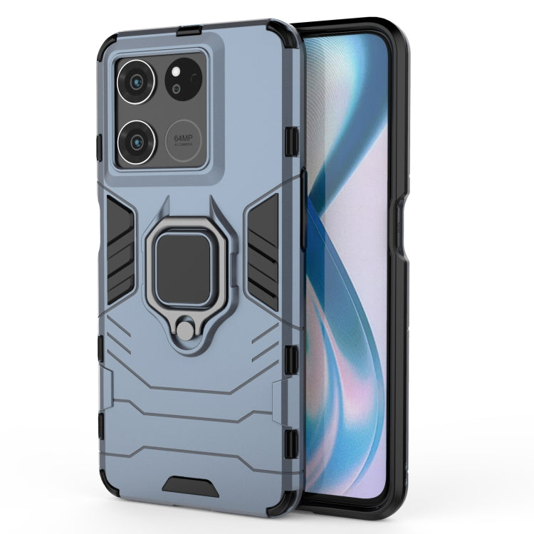 Magnetic ring phone case with navy blue armor, raised camera cutouts