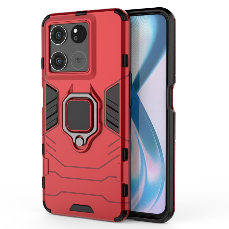 Magnetic ring phone case with red armor, raised camera cutouts and ring holder
