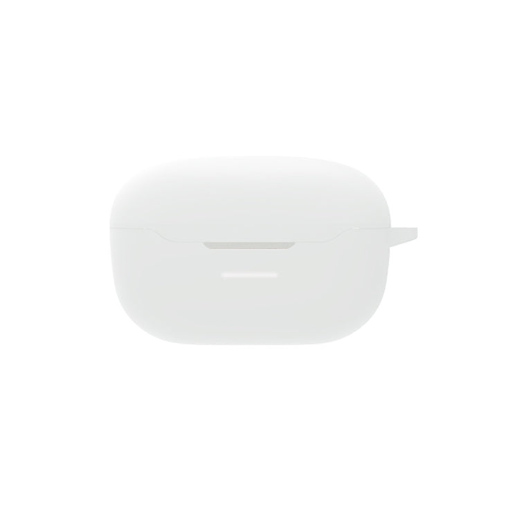 White silicone protective case for wireless earbuds with hinged lid and cutout