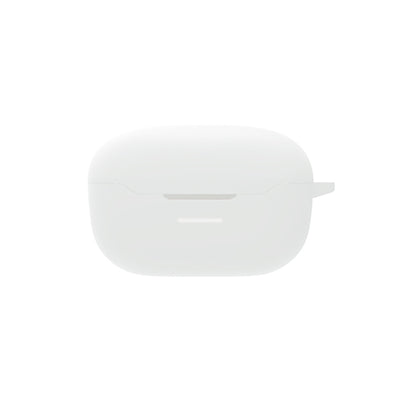 White silicone protective case for wireless earbuds with hinged lid and cutout