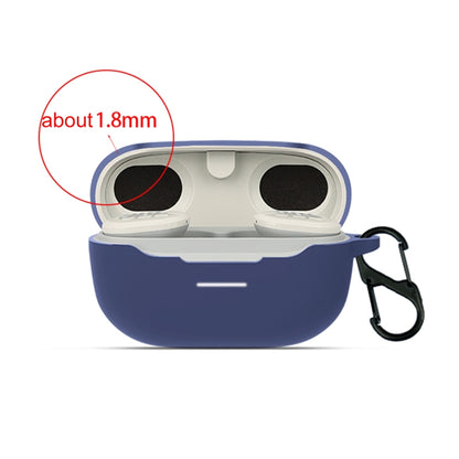 Blue silicone earbud case, open to show charging cutouts and inner earbud holders