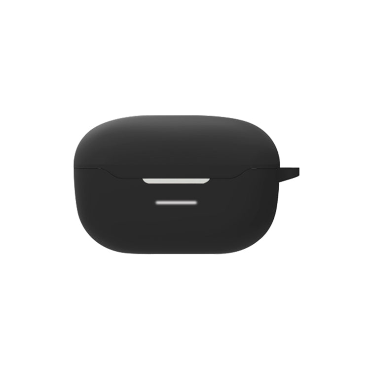 Black silicone protective case for wireless earbuds with hinged lid and side loop