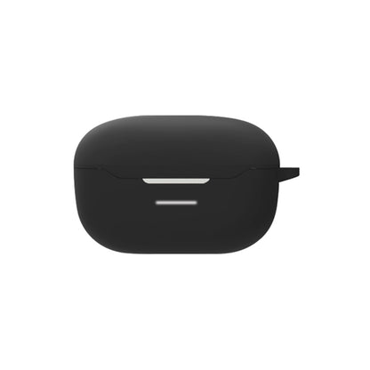 Black silicone protective case for wireless earbuds with hinged lid and side loop
