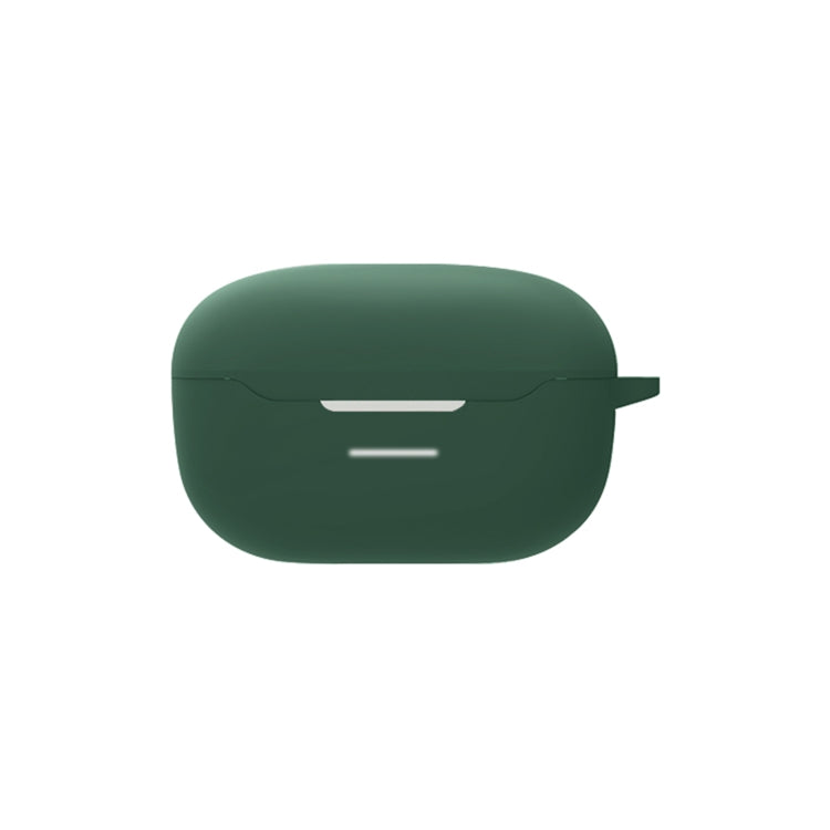 Dark green silicone protective case for wireless earbuds with hinged lid and side loop