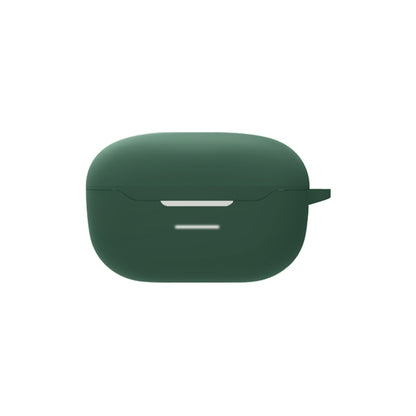 Dark green silicone protective case for wireless earbuds with hinged lid and side loop