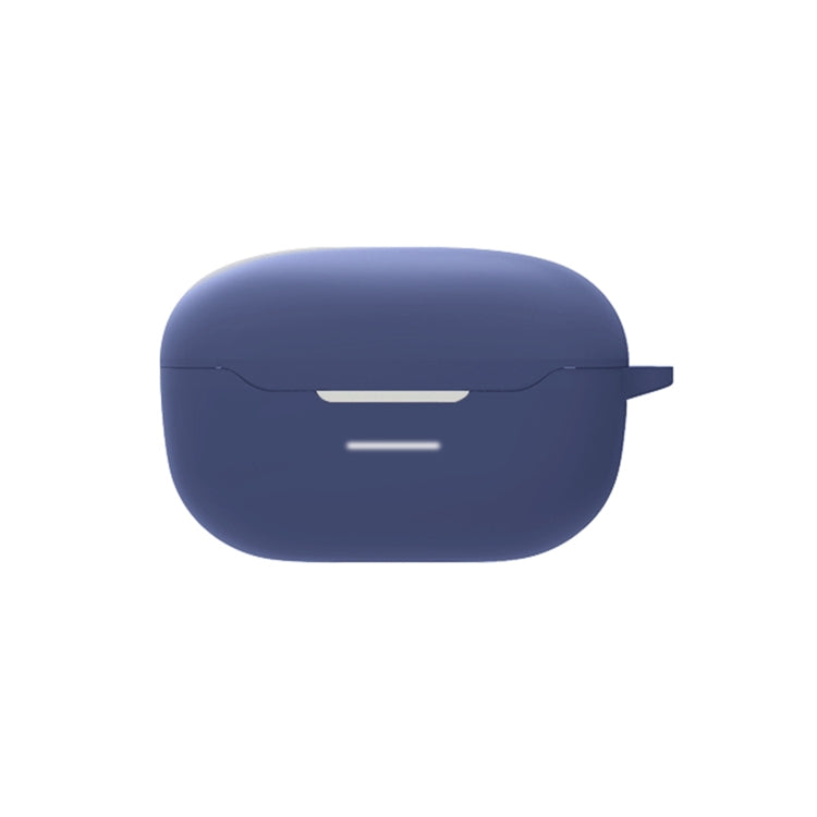 Dark blue silicone protective case for wireless earbuds with hinged lid and side loop