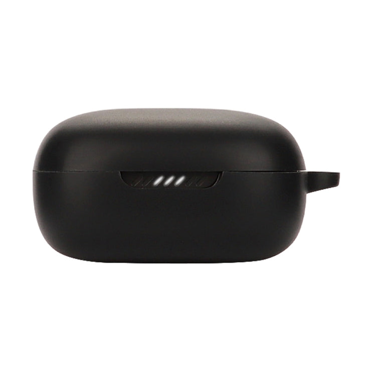 Black silicone earphone protective case with front notch and carrying tab