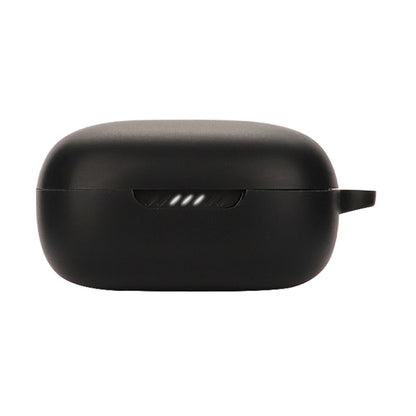 Black silicone earphone protective case with front notch and carrying tab