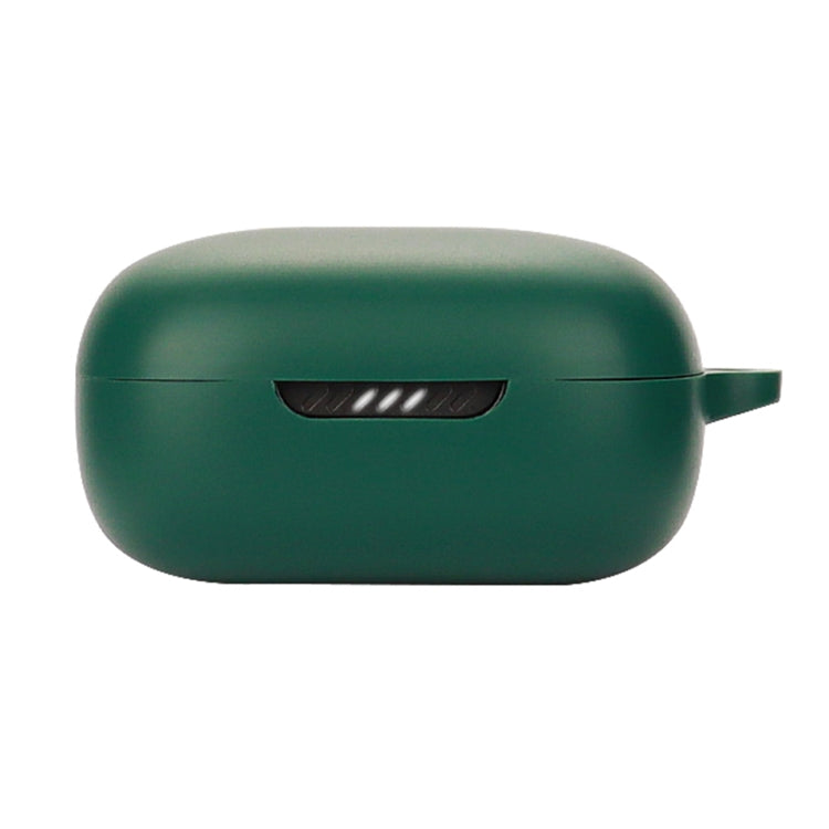 Dark green silicone earphone protective case with front notch and carrying tab