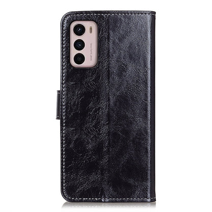 Black leather folio phone case with camera cutout and textured finish