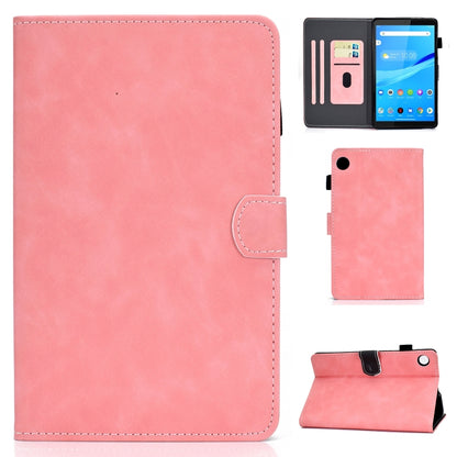 Pink cowhide-texture smart leather tablet case with side cutout and stitched edges