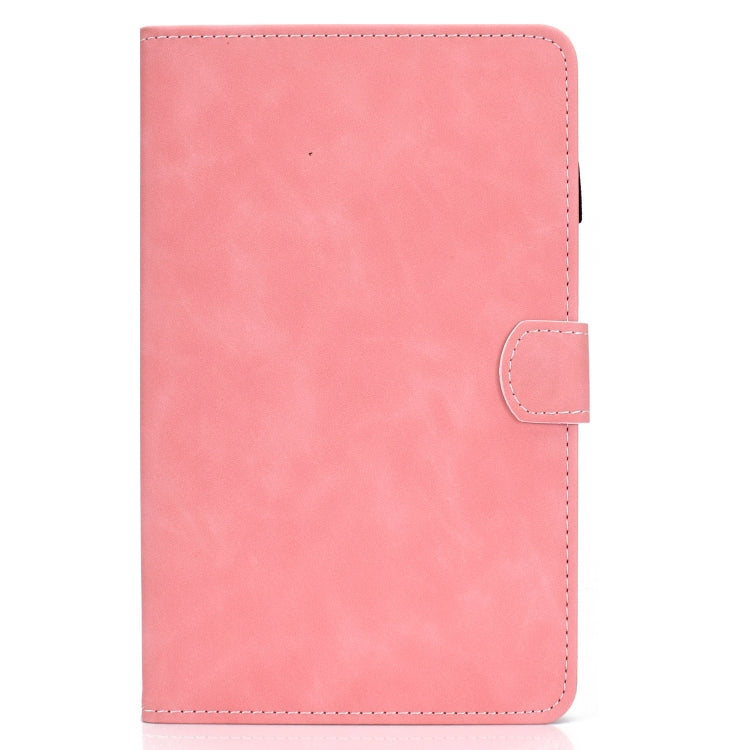 Pink cowhide-texture smart leather tablet case, front view with stitched flap