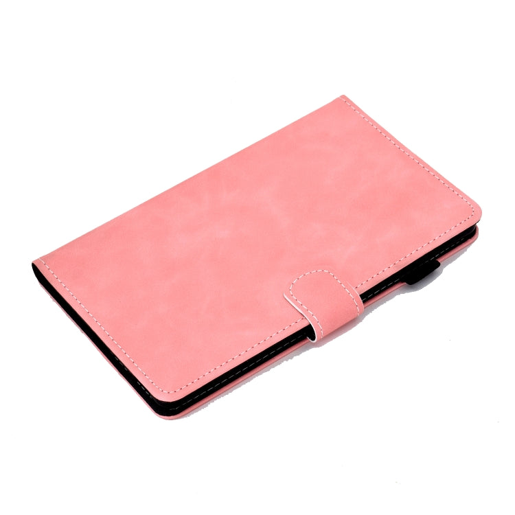 Pink cowhide-texture smart leather tablet case with foldover stand and stitched corners