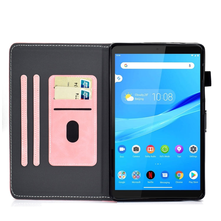 Pink and black smart leather tablet case with card slots and front camera window