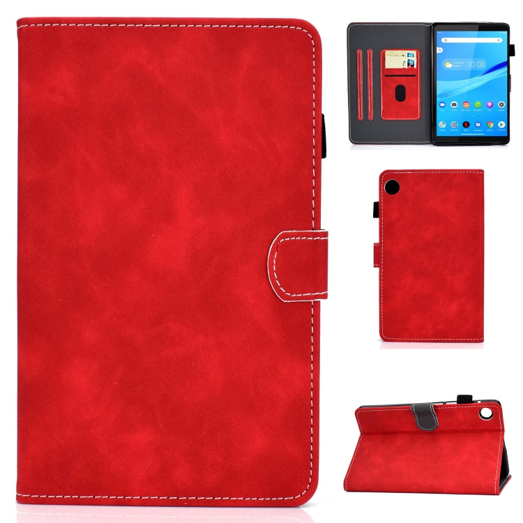 Red cowhide-texture smart leather tablet case with side cutout and stitched edges