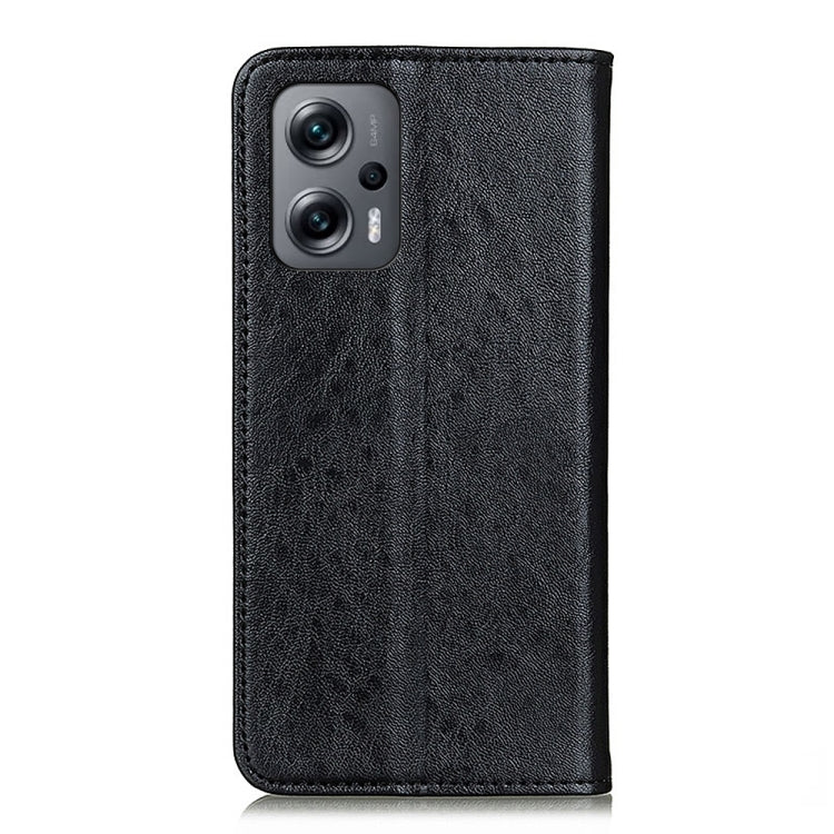 Black crazy horse leather phone case with raised camera cutout and stitched edges