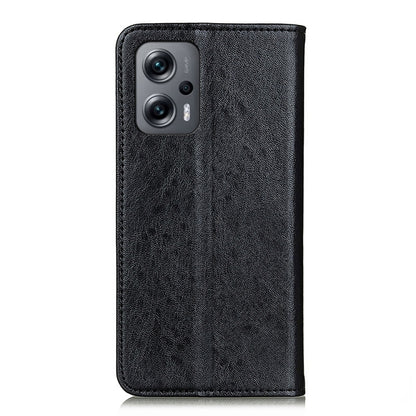 Black crazy horse leather phone case with raised camera cutout and stitched edges