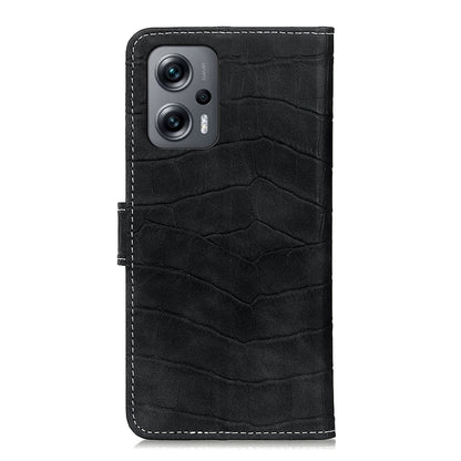 Crocodile-texture leather phone case, black with camera cutouts and stitched edges