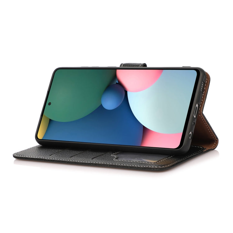 Black litchi-texture leather flip phone case with stand viewing angle