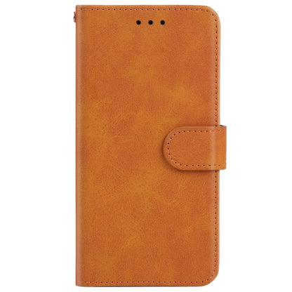 Brown leather flip phone case with stitched magnetic clasp and protective cover
