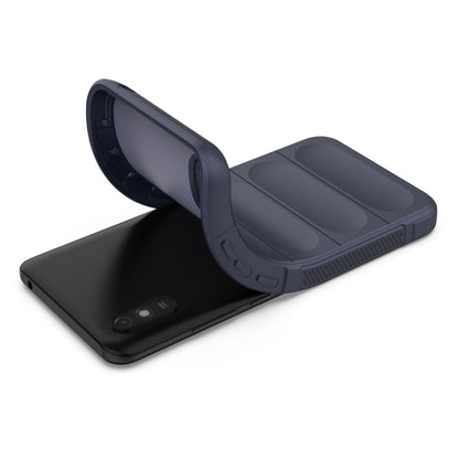 Black rugged phone case with side cover opened, showing card-slot back
