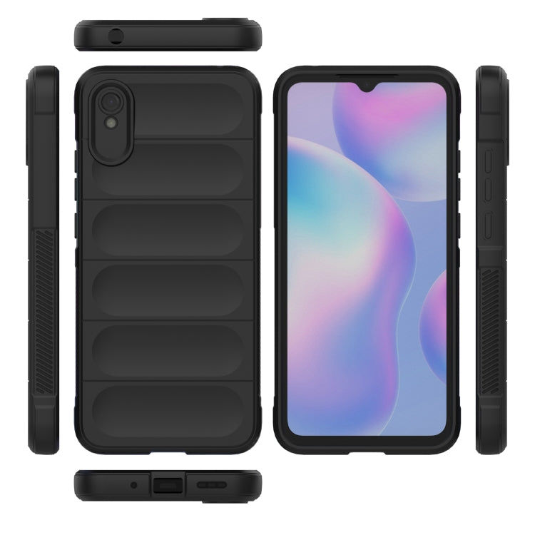 Black rugged phone case with screen on, card-slot back, and side grips