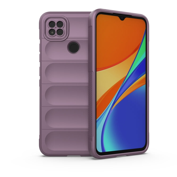 Rugged TPU phone case with camera cutout, purple back with textured panels and raised edges