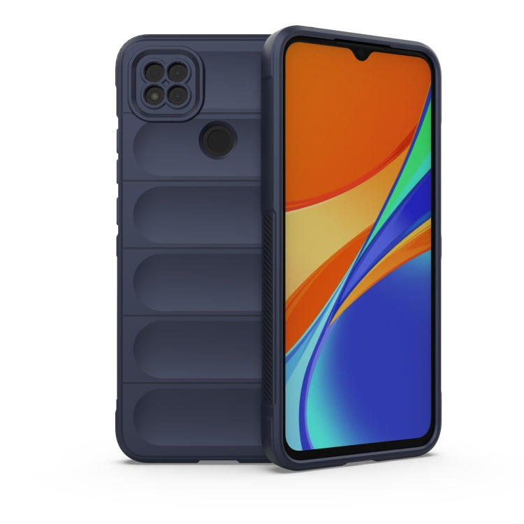 Dark blue TPU flannel phone case with raised edges and camera cutouts