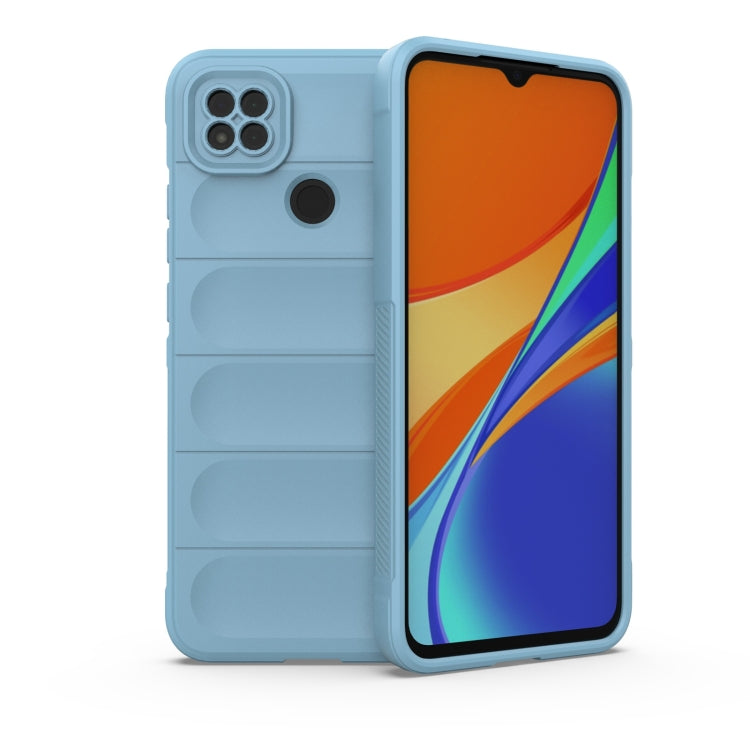 Light blue TPU flannel phone case with textured grip, raised edges, camera cutouts