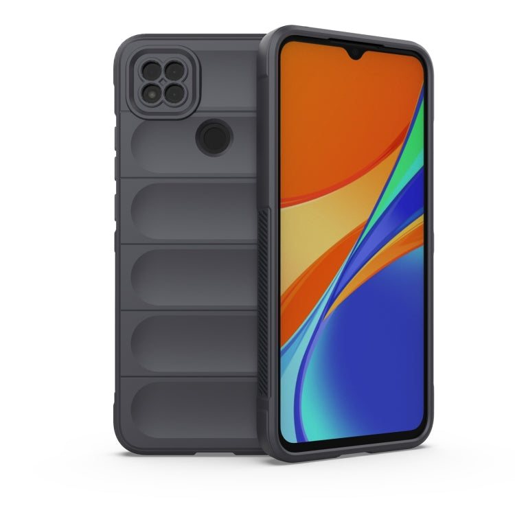 Dark gray TPU flannel phone case with textured back, raised edges, camera cutouts