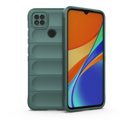 Dark green TPU flannel phone case with textured back, raised edges, camera cutouts