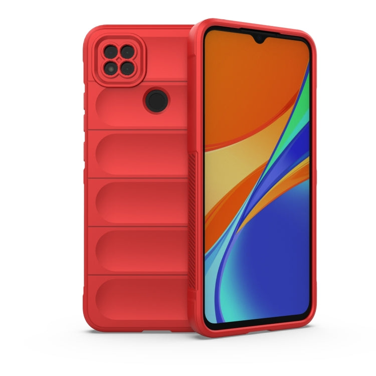 Red TPU flannel phone case with textured grip, raised edges, camera cutouts
