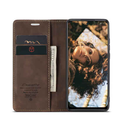 Brown leather wallet-style flip phone case with interior card slots