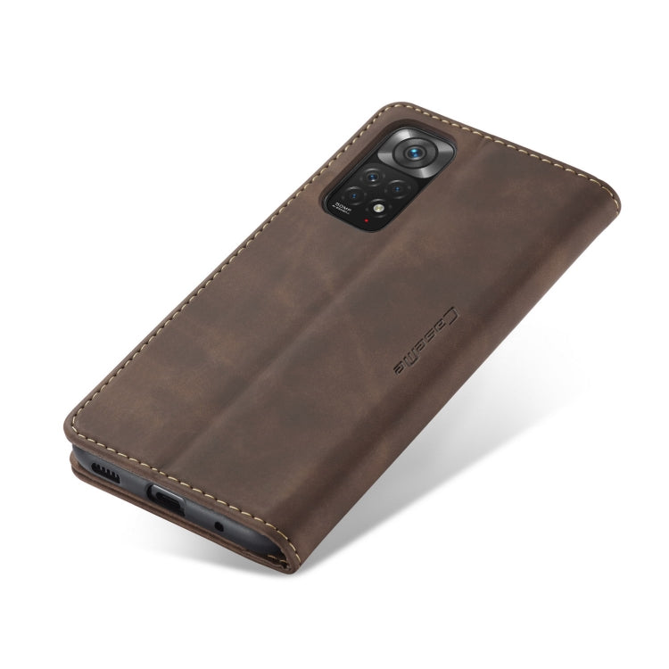 Brown leather flip phone case with camera opening and side cutouts