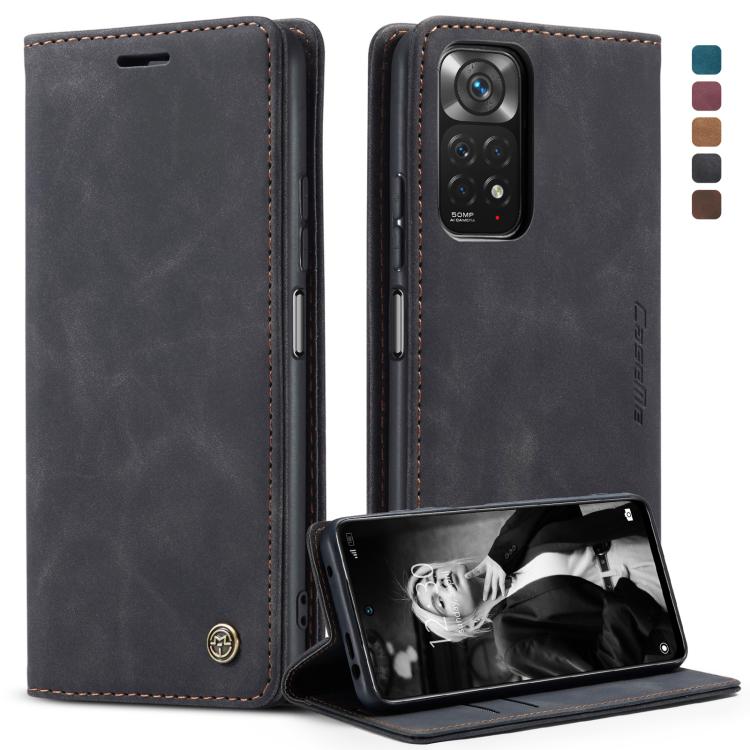 Dark gray leather wallet phone case with horizontal flip cover and stand for viewing
