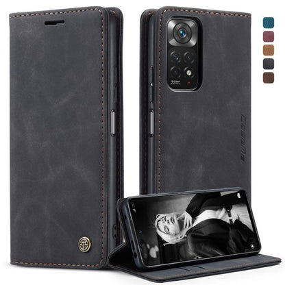 Dark gray leather wallet phone case with horizontal flip cover and stand for viewing