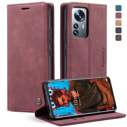 Wine red leather wallet phone case with horizontal flip cover and viewing stand