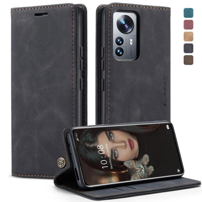 Black leather wallet phone case with horizontal flip cover and stand for viewing