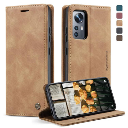 Light tan leather wallet phone case with horizontal flip cover and built-in stand