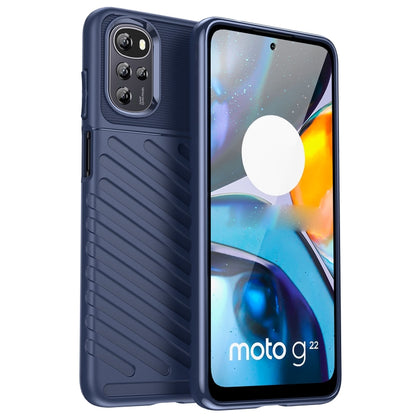 Shockproof TPU phone case, blue, ridged grip texture, camera and port cutouts