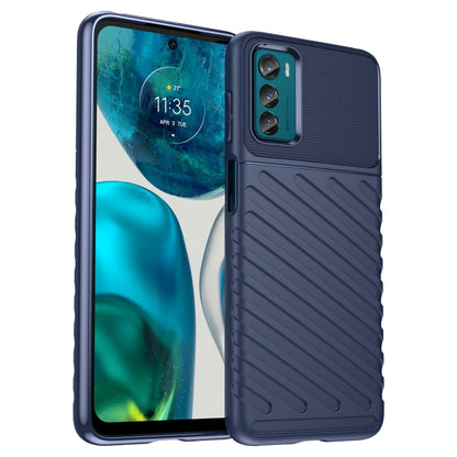 Shockproof TPU phone case, blue, ridged back cover with camera opening and side buttons