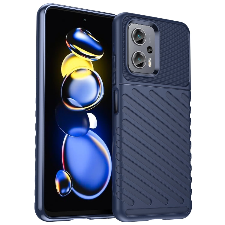 Shockproof TPU phone case, blue textured grip with camera cutouts and secure side fit